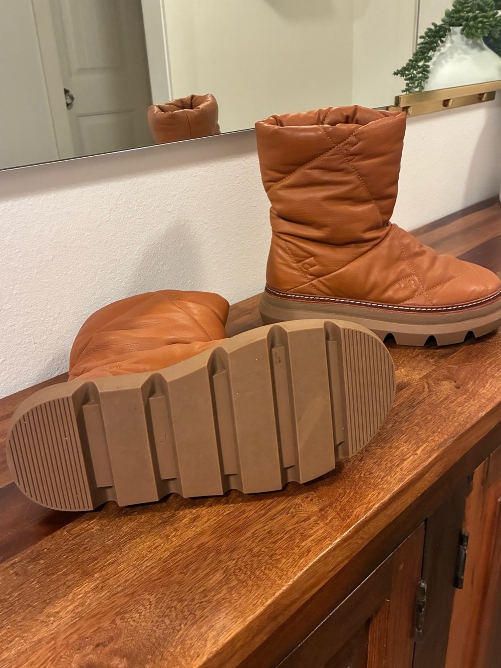 Tory Burch Sleeping Bag Pull On Mid-Calf Boots - Cognac Brown - Picture 2 of 5